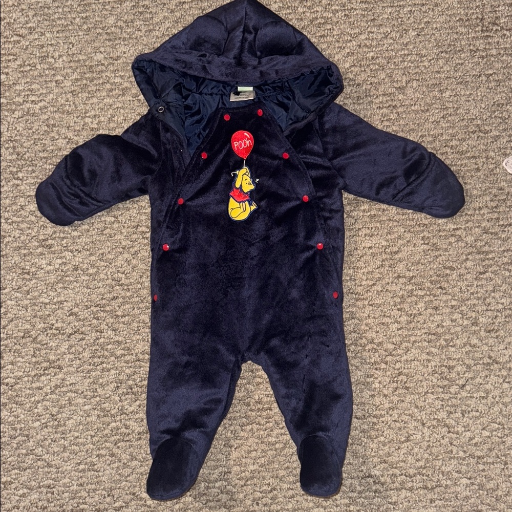Winnie The Pooh Navy Furry Footed Infant Snowsuit Heavy 3/6m